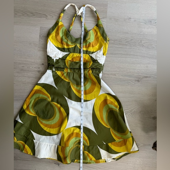 EUC Rare Totem Brand Mini Dress Retro Swirl Circle Green Yellow Orange Size XS S - Picture 9 of 9